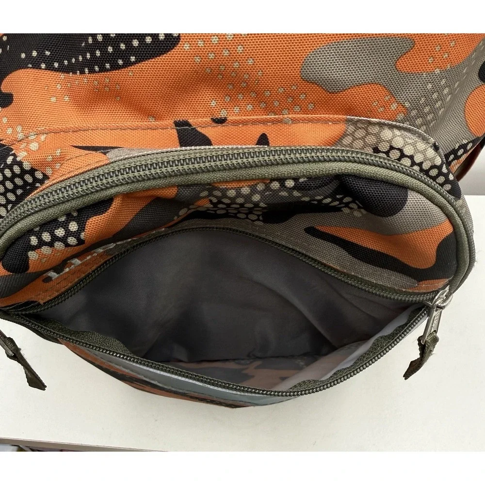 LL‎ Bean 90s Deluxe Backpack Orange Camo Reflective Outdoors School Vintage EUC